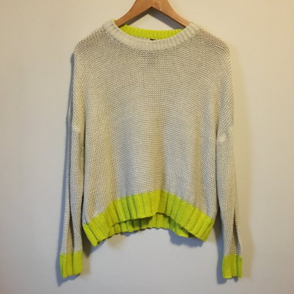 Lord & Taylor Design Lab Grey & Acid Yellow Slouchy Knit Sweater - M 🧪
